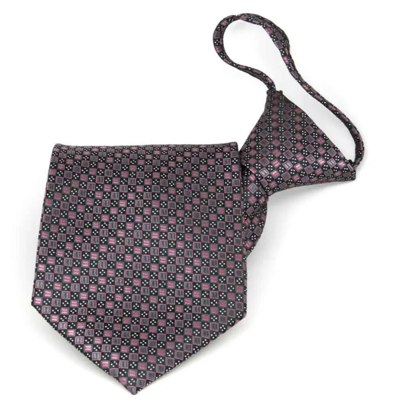 Dark Pink Marie Square Pattern Zipper Tie sold by TieMart