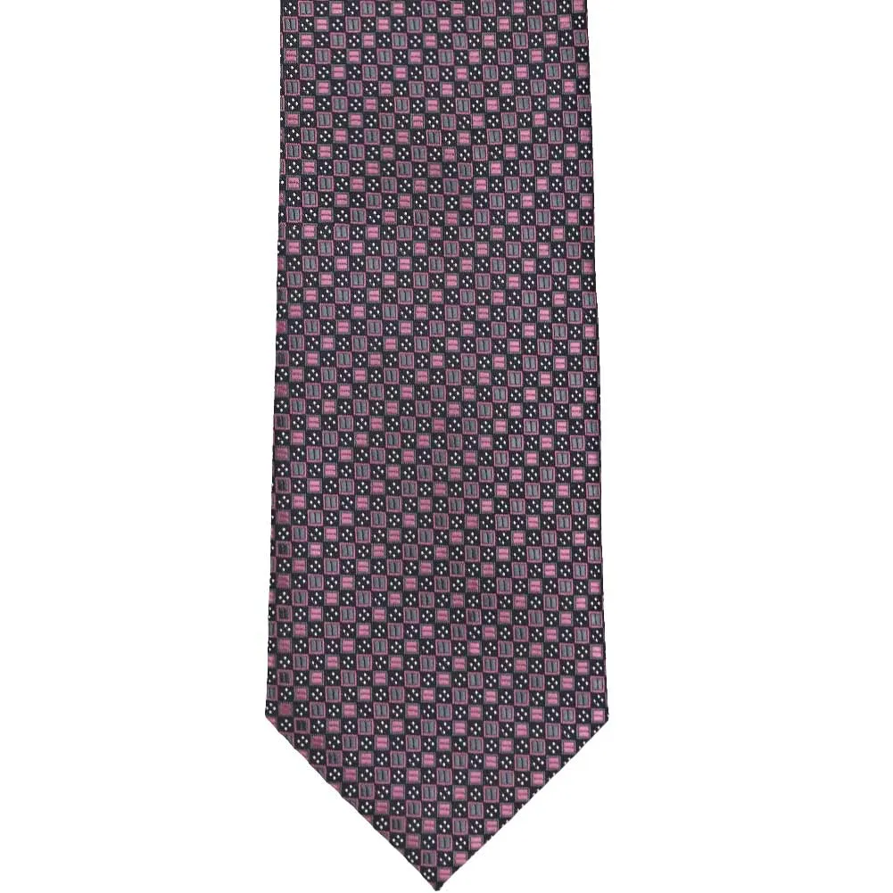 Dark Pink Marie Square Pattern Zipper Tie sold by TieMart product image thumbnail 2