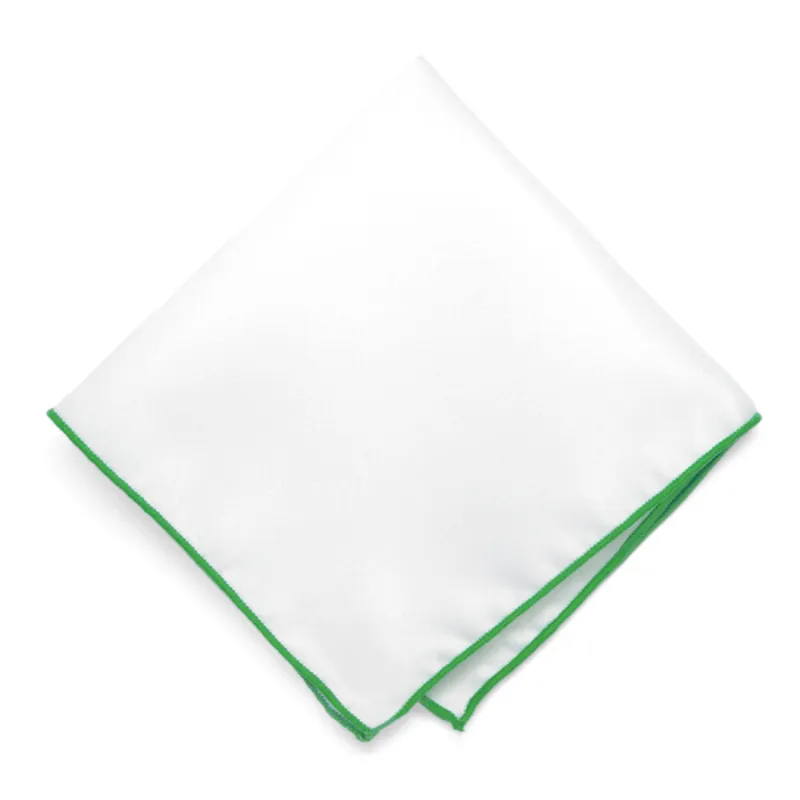 Grass Green Tipped White Pocket Square sold by TieMart