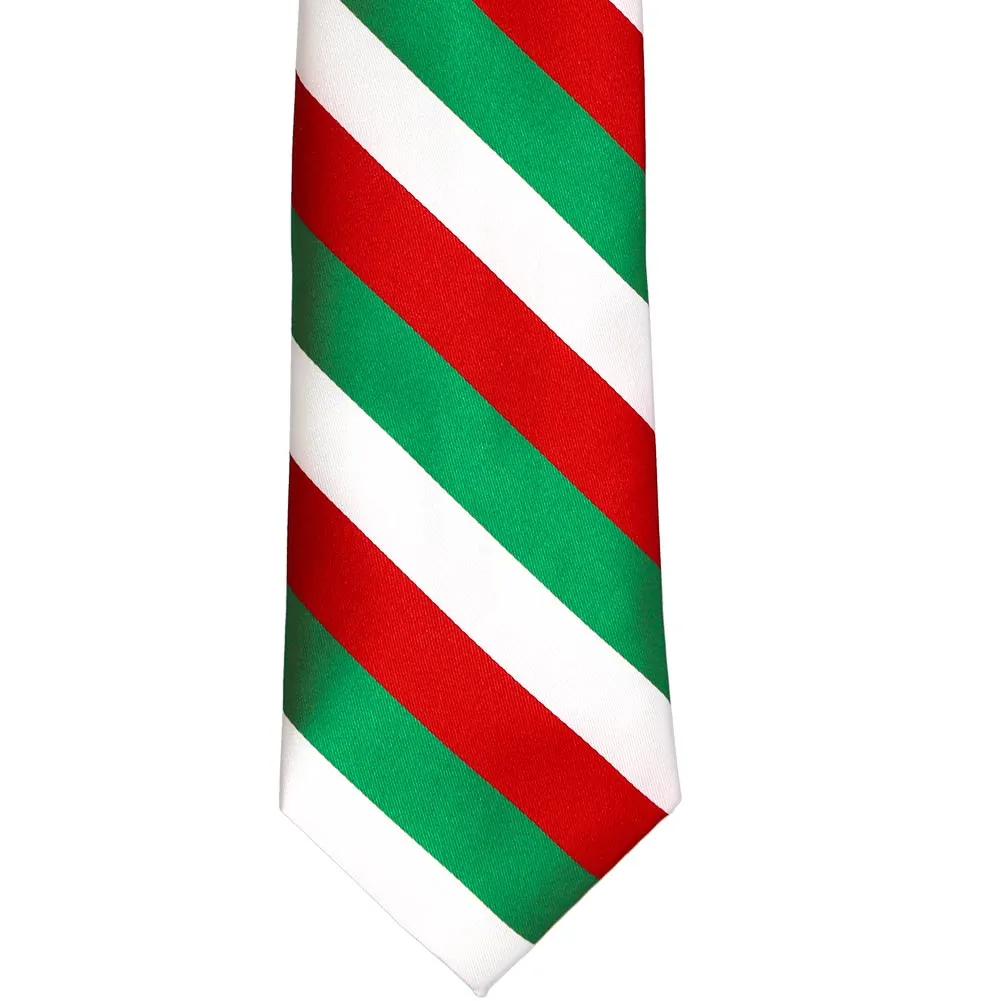 Kelly Green, White and Red Extra Long Striped Tie sold by TieMart product image thumbnail 3