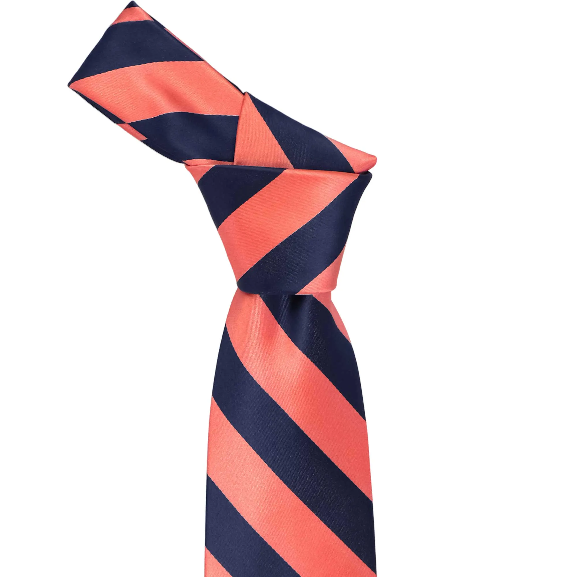 Bright Coral and Navy Blue Extra Long Striped Tie sold by TieMart product image thumbnail 2