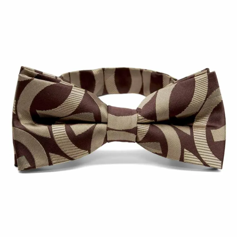 Chocolate Brown Kay Link Pattern Band Collar Bow Tie sold by TieMart