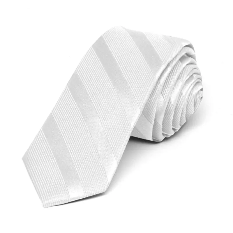 White Elite Striped Skinny Necktie, 2" Width sold by TieMart