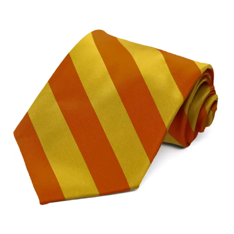 Burnt Orange and Gold Extra Long Striped Tie sold by TieMart