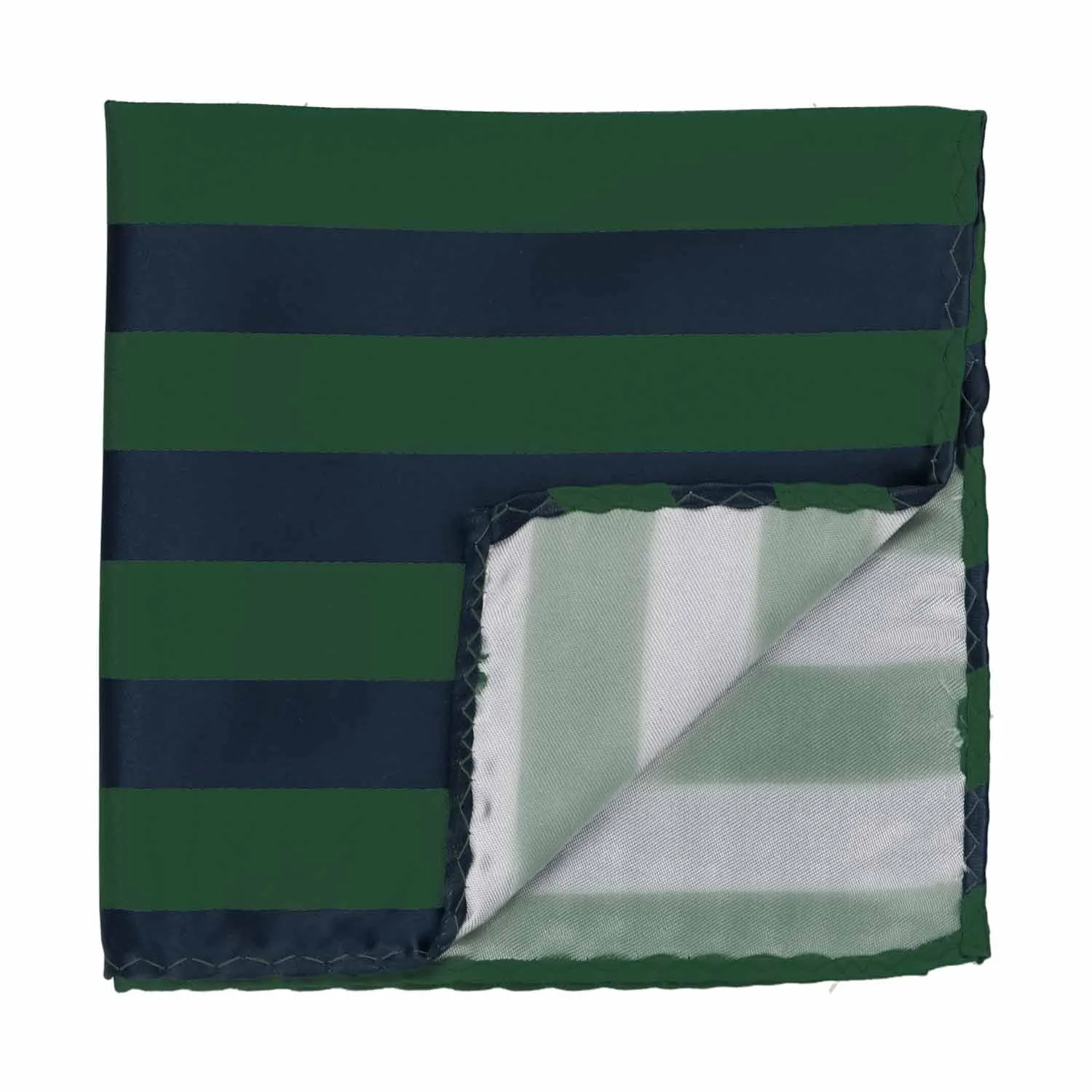Hunter Green and Navy Blue Striped Pocket Square sold by TieMart product image thumbnail 2