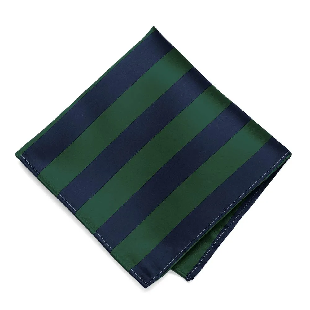 Hunter Green and Navy Blue Striped Pocket Square sold by TieMart