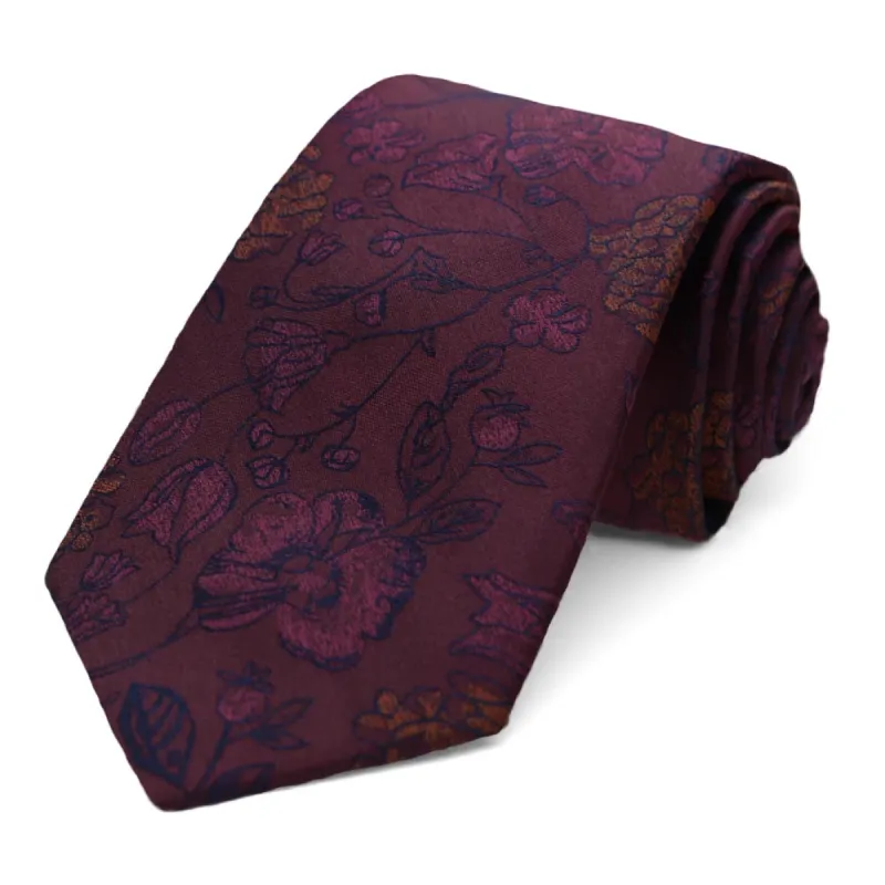Wine Barista Floral Silk Narrow Necktie, 3" Width sold by TieMart