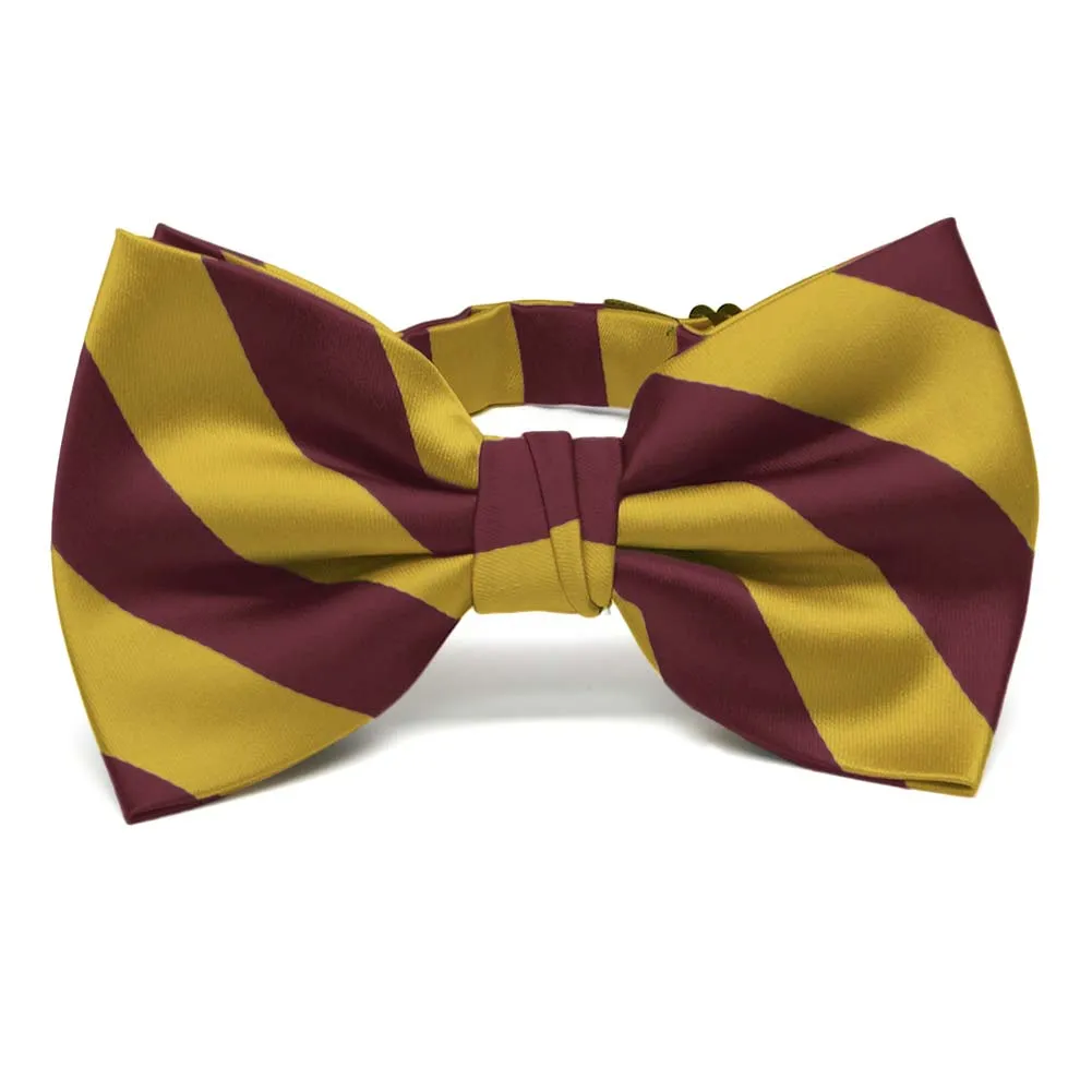Maroon and Gold Striped Bow Tie sold by TieMart