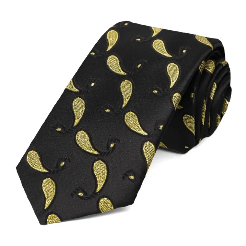 Black and Gold Fairport Paisley Slim Necktie sold by TieMart