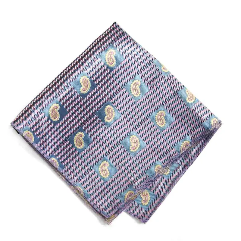 Powder Blue and Pink Churchill Paisley Pocket Square sold by TieMart