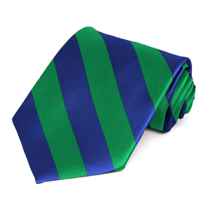 Kelly Green and Royal Blue Extra Long Striped Tie sold by TieMart