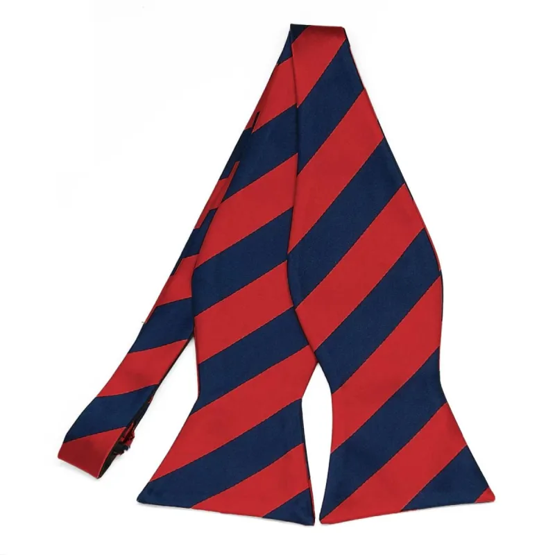 Red and Navy Blue Striped Self-Tie Bow Tie sold by TieMart