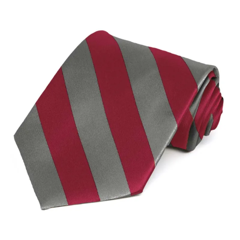 Crimson Red and Medium Gray Striped Tie sold by TieMart