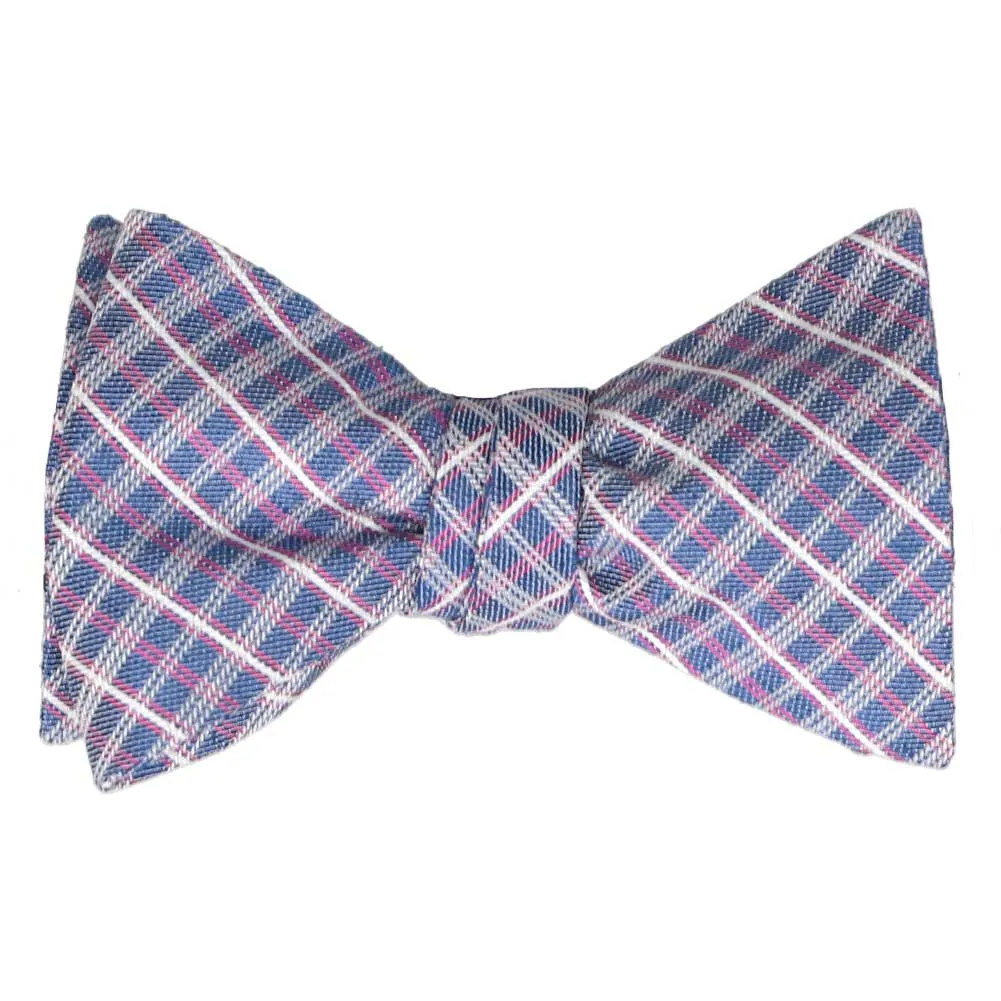 Blue VIP Plaid Linen/Silk Self-Tie Bow Tie sold by TieMart product image thumbnail 2