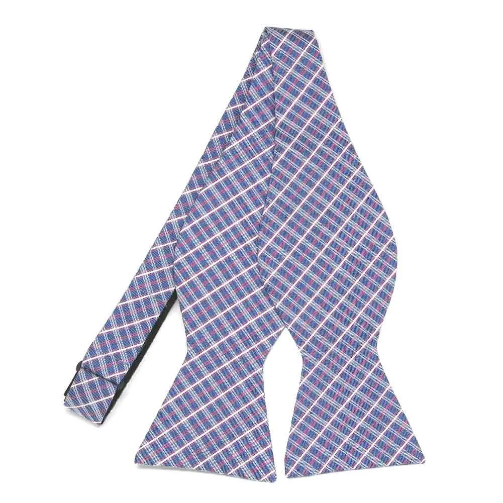Blue VIP Plaid Linen/Silk Self-Tie Bow Tie sold by TieMart