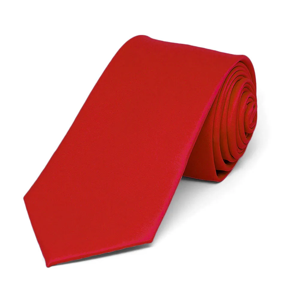 Red Slim Solid Color Necktie, 2.5" Width sold by TieMart