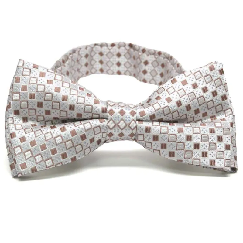 Oatmeal Brown Marie Square Pattern Band Collar Bow Tie sold by TieMart