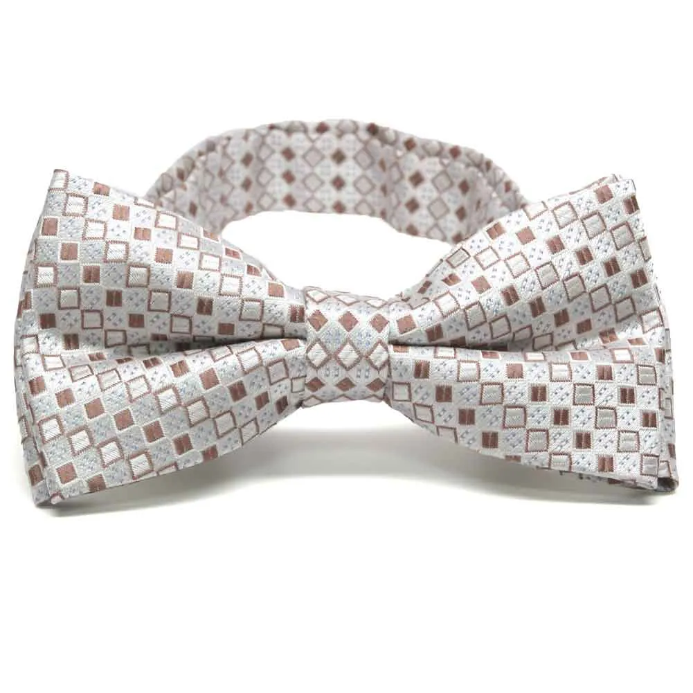 Oatmeal Brown Marie Square Pattern Band Collar Bow Tie sold by TieMart