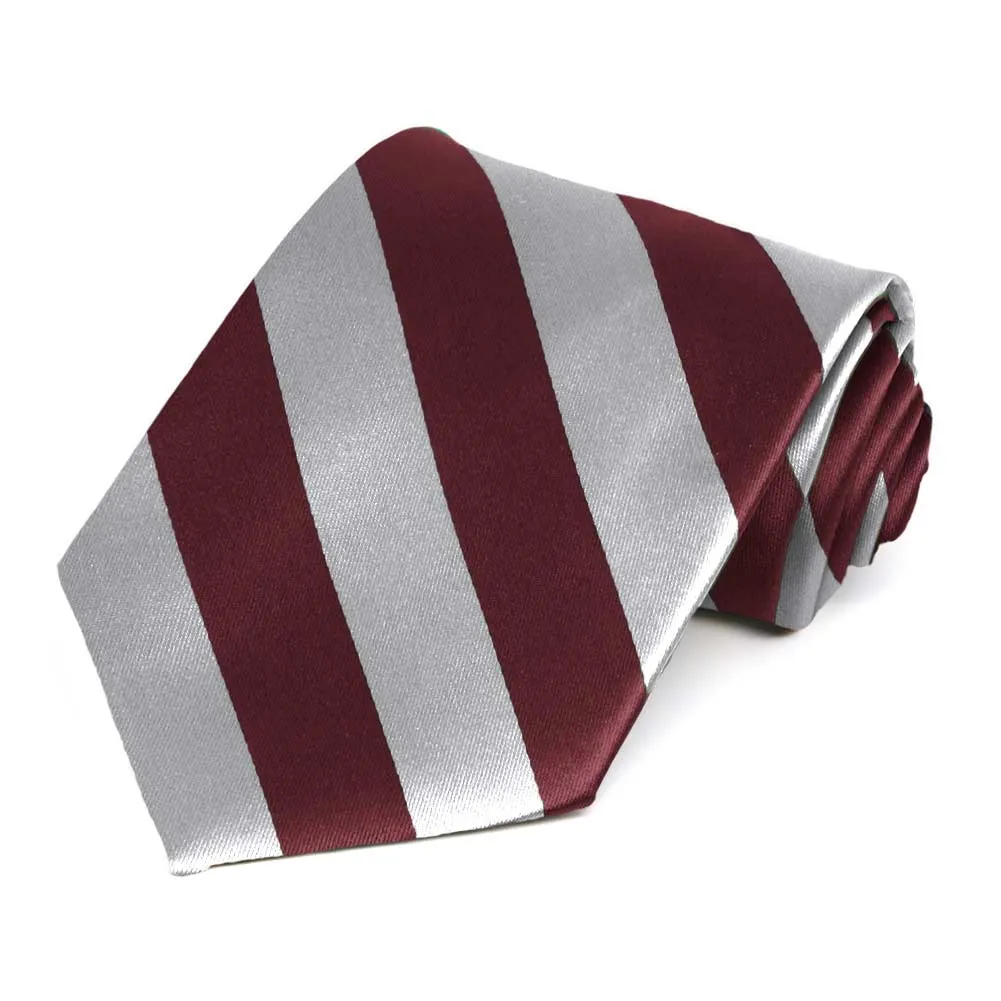 Maroon and Silver Striped Tie sold by TieMart