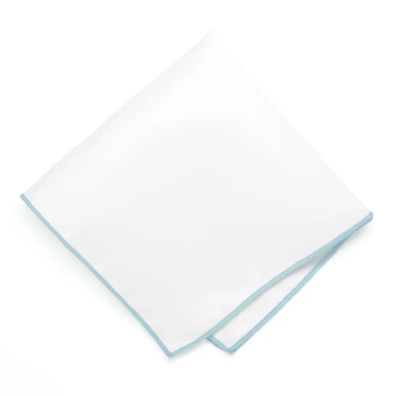 Light Blue Tipped White Pocket Square sold by TieMart