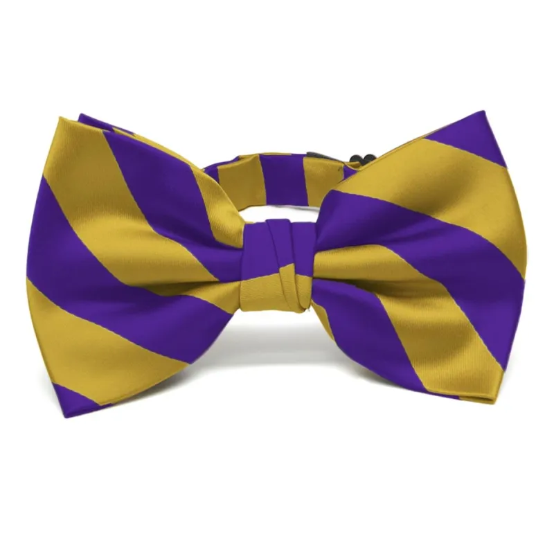 Dark Purple and Gold Striped Bow Tie sold by TieMart