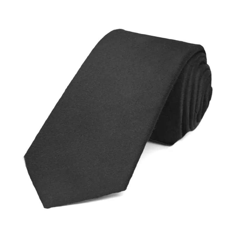 Black Cotton/Silk Slim Necktie, 2.5" Width sold by TieMart