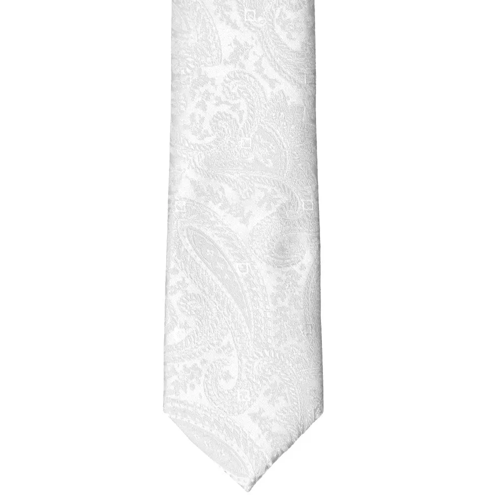 White Clara Paisley Slim Necktie, 2.5" Width sold by TieMart product image thumbnail 2