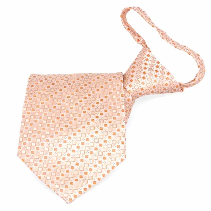 Bright Tangerine Marie Square Pattern Zipper Tie sold by TieMart