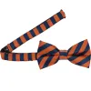 Navy Blue and Orange Formal Striped Bow Tie sold by TieMart