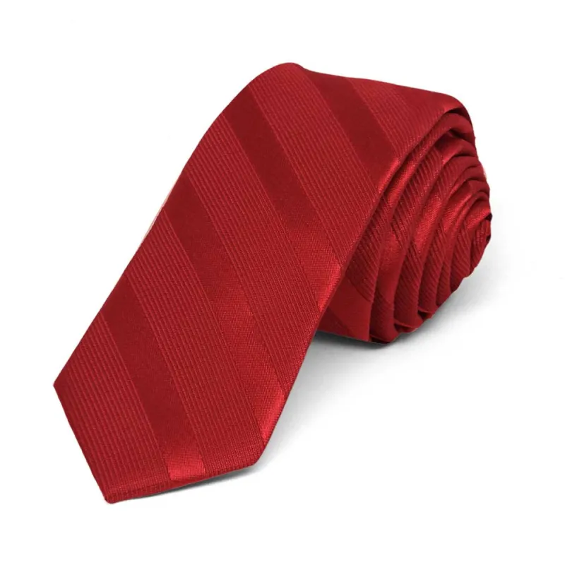 Red Elite Striped Skinny Necktie, 2" Width sold by TieMart