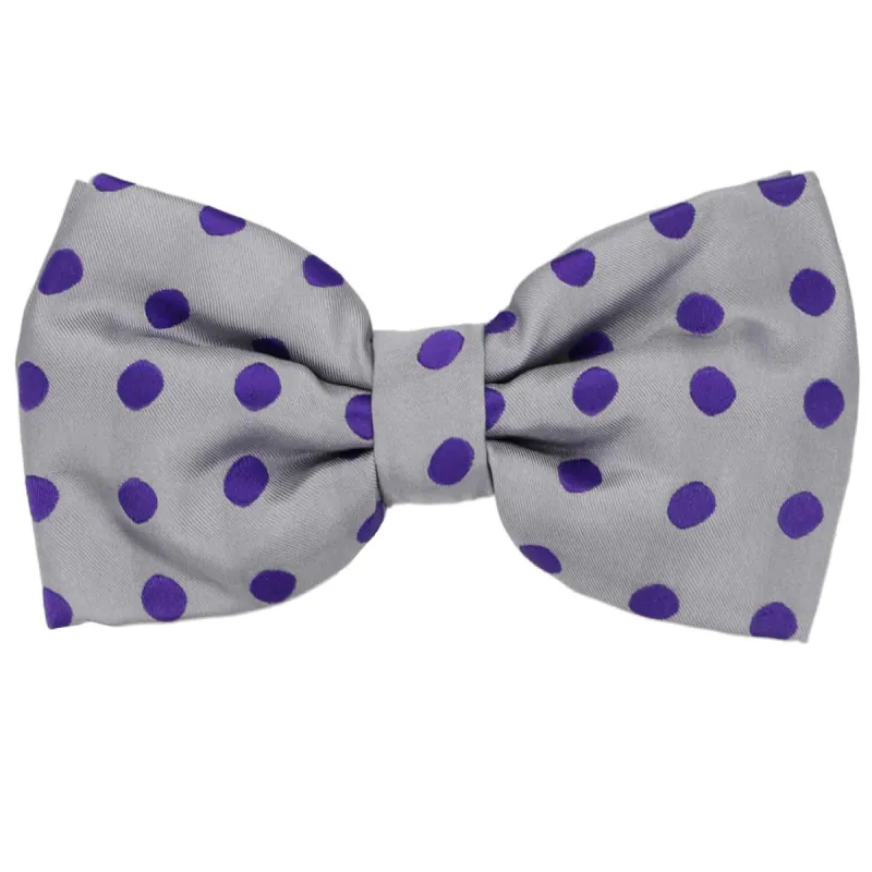Gray and Purple Quincy Polka Dot Bow Tie sold by TieMart