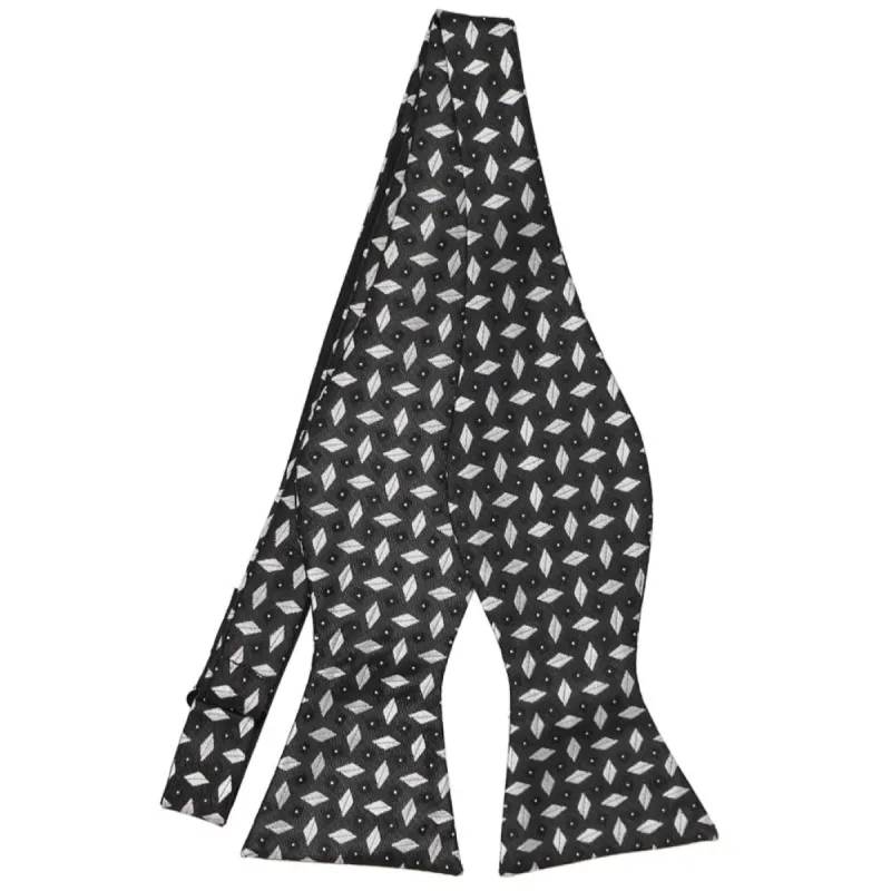Black and Light Silver Sinai Geometric Self-Tie Bow Tie sold by TieMart