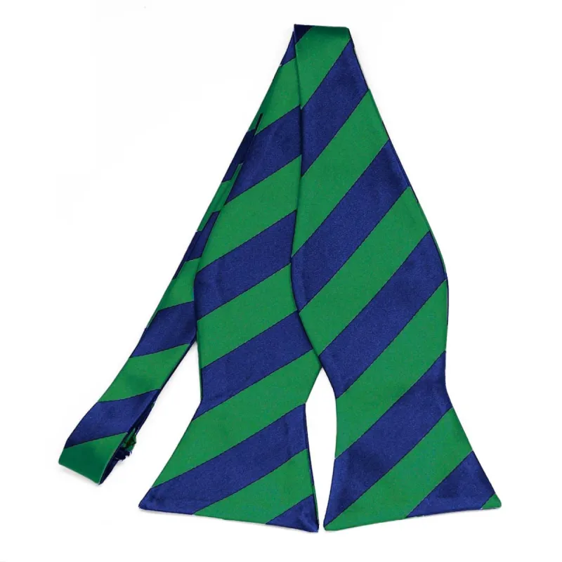 Kelly Green and Royal Blue Striped Self-Tie Bow Tie sold by TieMart