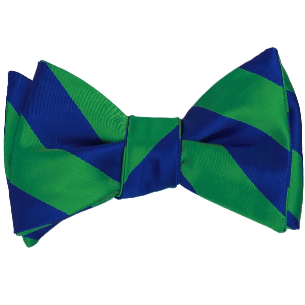 Kelly Green and Royal Blue Striped Self-Tie Bow Tie sold by TieMart product image thumbnail 2