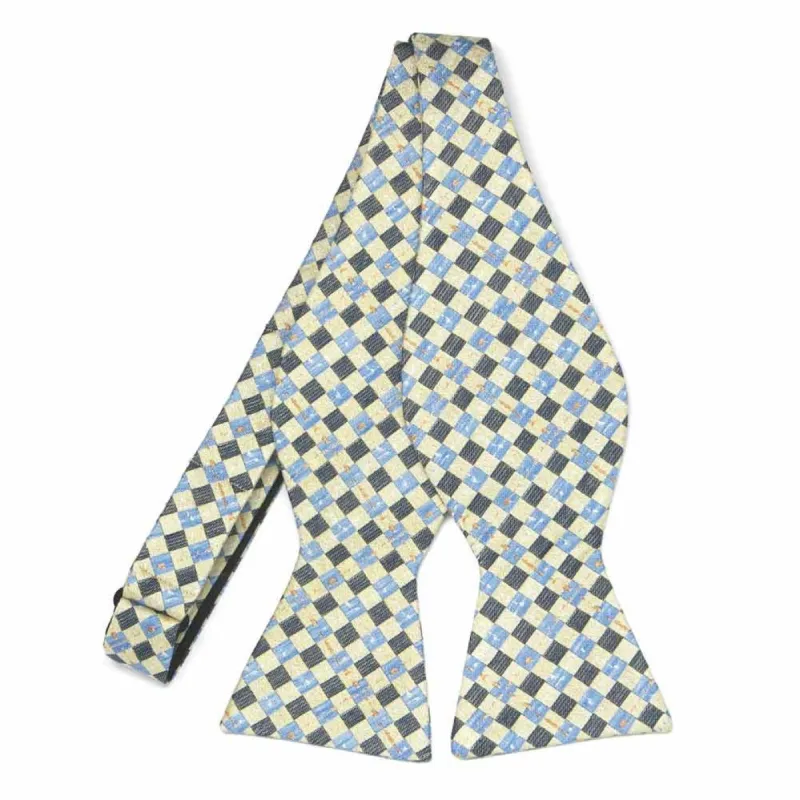 Yellow Patriarch Plaid Linen/Silk Self-Tie Bow Tie sold by TieMart