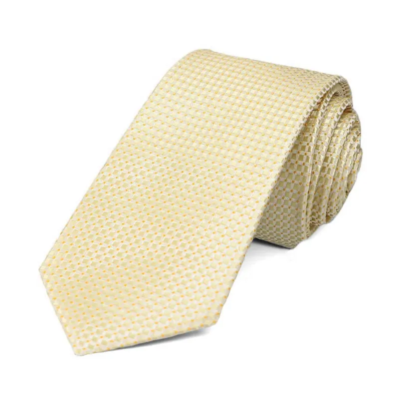 Pale Yellow Textured Silk Slim Tie, 2.5" Width sold by TieMart