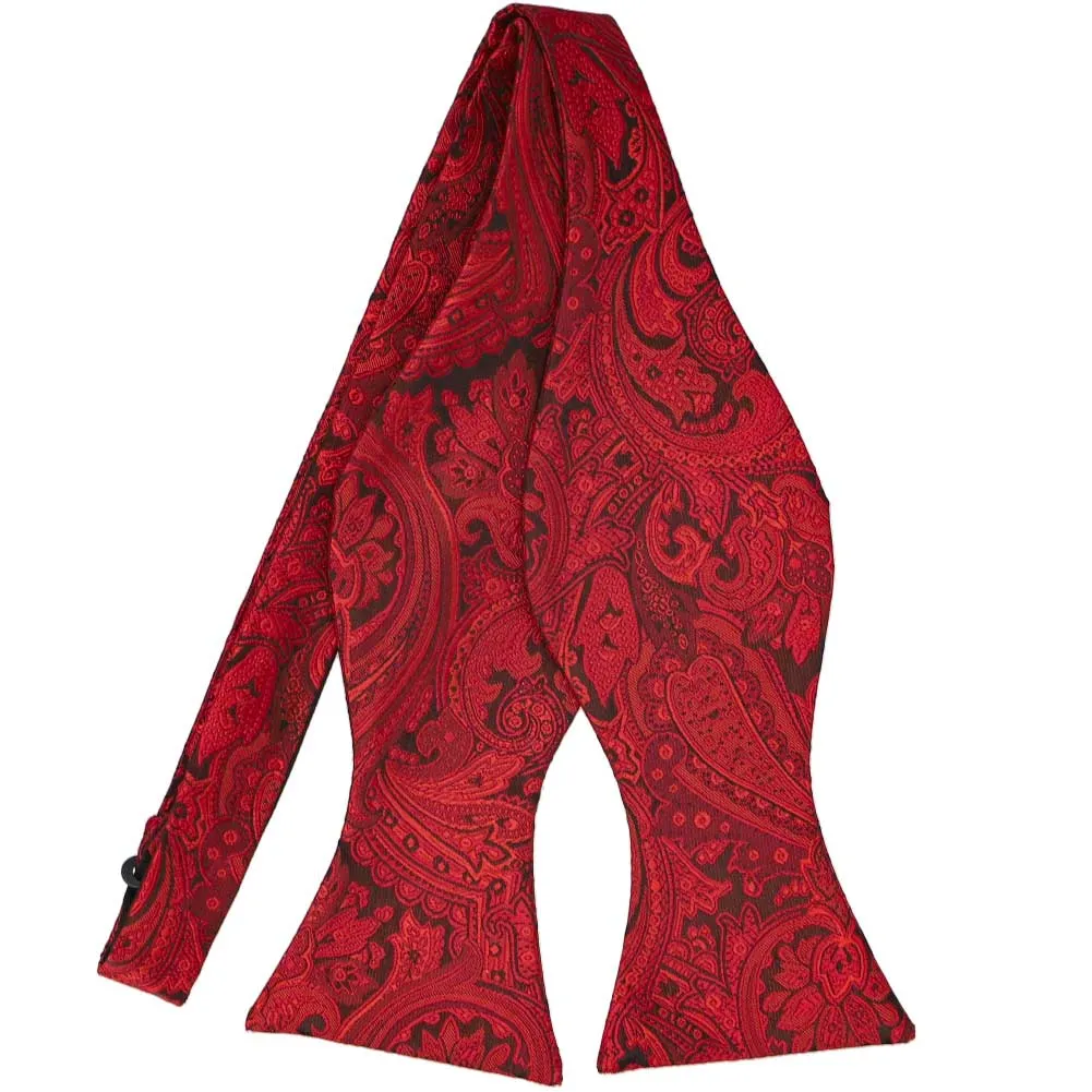 Red and Black Rainier Paisley Self-Tie Bow Tie sold by TieMart