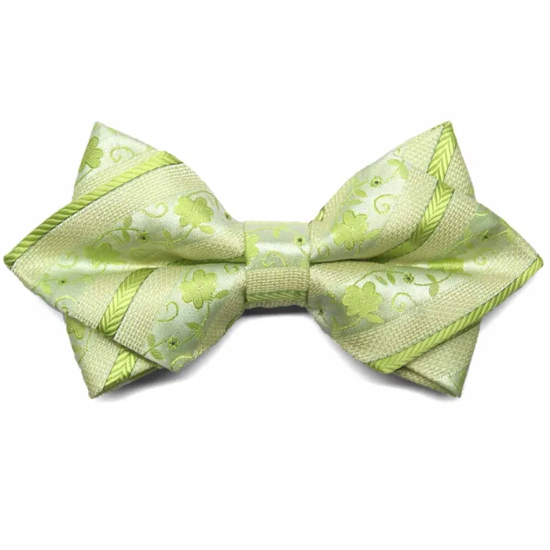 Apple Green Anna Floral Striped Diamond Tip Bow Tie sold by TieMart