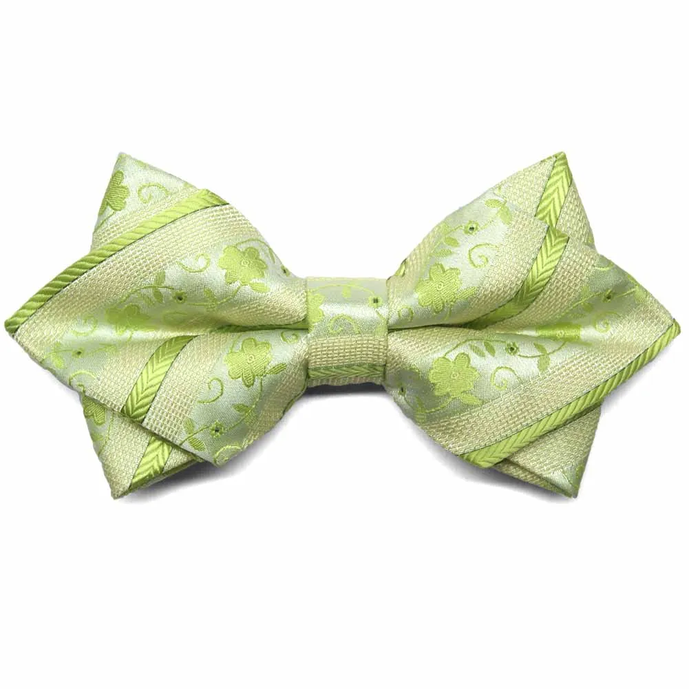 Apple Green Anna Floral Striped Diamond Tip Bow Tie sold by TieMart