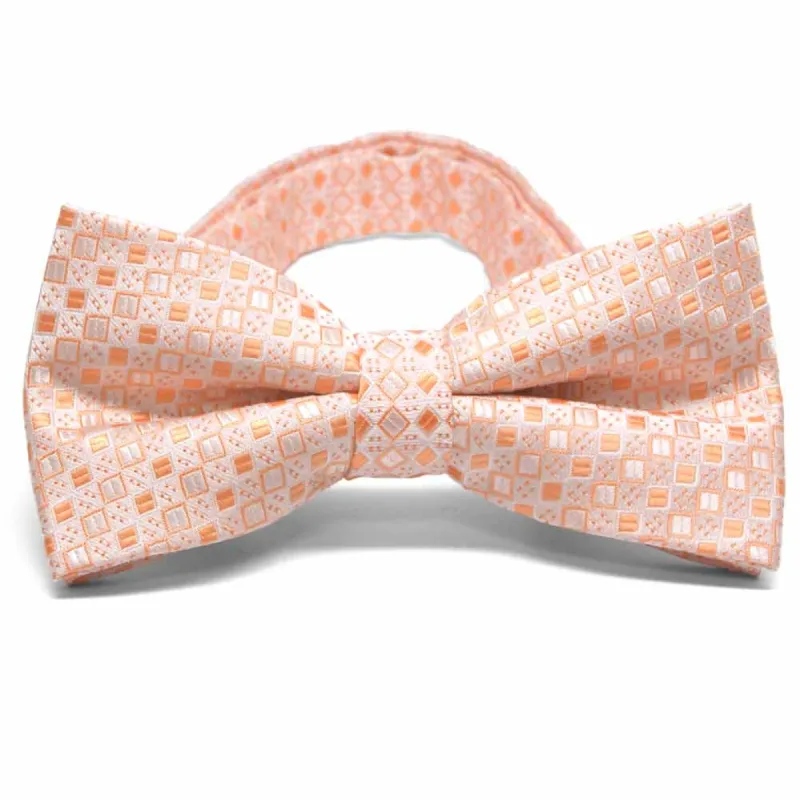Bright Tangerine Marie Square Pattern Band Collar Bow Tie sold by TieMart