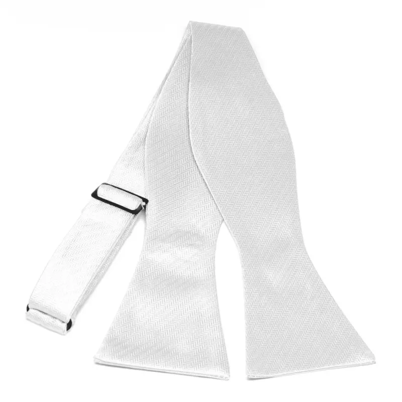 White Herringbone Silk Self-Tie Bow Tie sold by TieMart