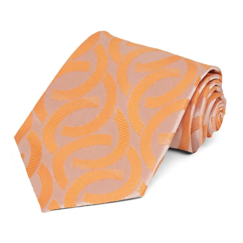 Bright Tangerine Kay Link Pattern Extra Long Necktie sold by TieMart