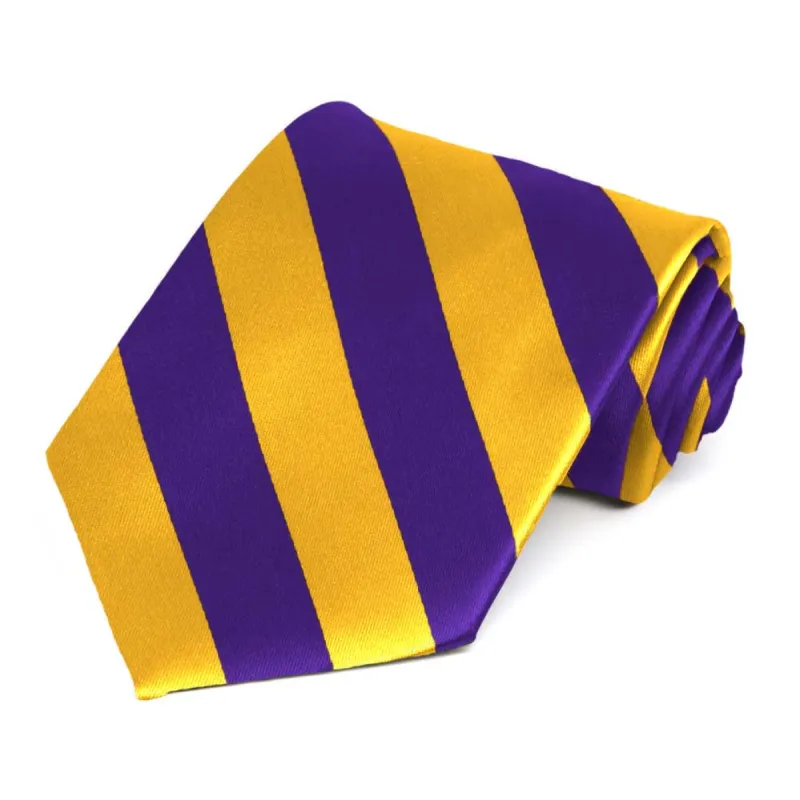 Dark Purple and Golden Yellow Extra Long Striped Tie sold by TieMart