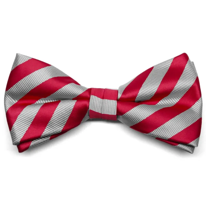 Red and Silver Formal Striped Bow Tie sold by TieMart