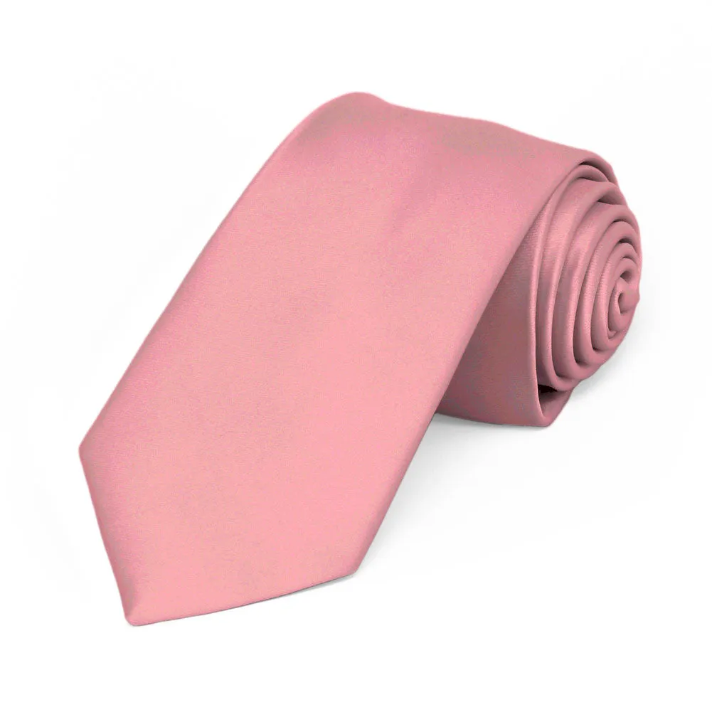 Rose Petal Pink Premium Slim Necktie, 2.5" Width sold by TieMart