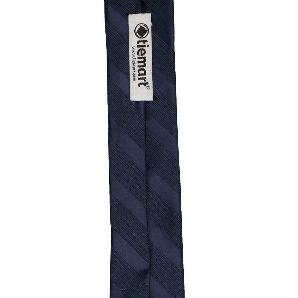 Navy Blue Elite Striped Skinny Necktie, 2" Width sold by TieMart product image thumbnail 3