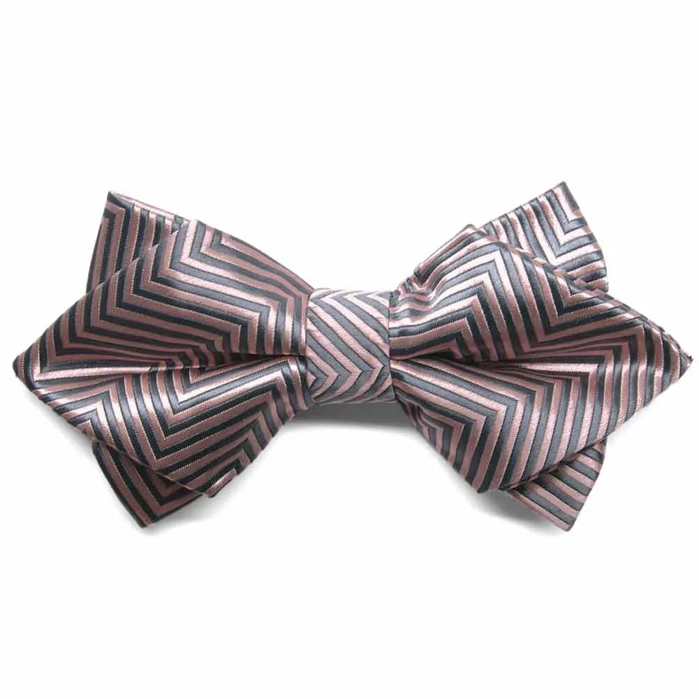 Soft Pink Kimberly Chevron Striped Diamond Tip Bow Tie sold by TieMart