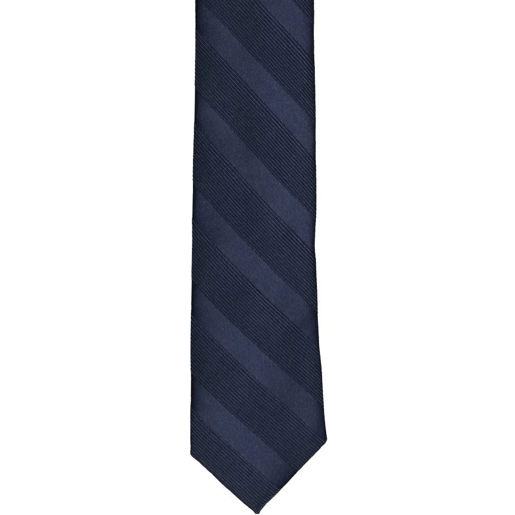 Navy Blue Elite Striped Skinny Necktie, 2" Width sold by TieMart product image thumbnail 2