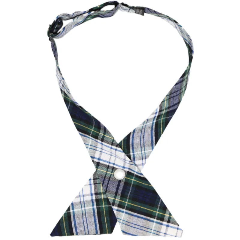 Navy Blue, Hunter Green and White Plaid Crossover Tie sold by TieMart