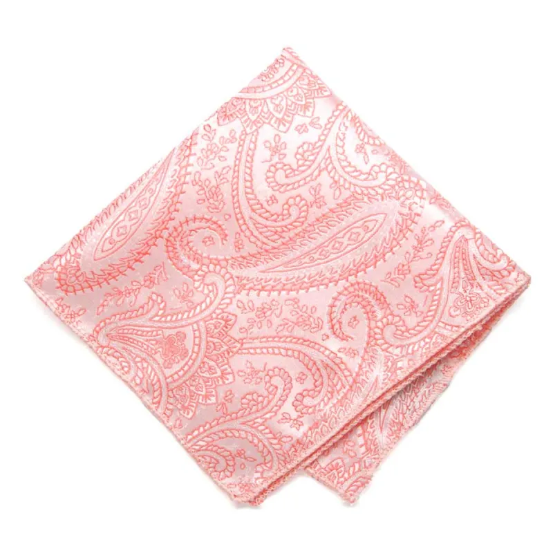 Coral Clara Paisley Pocket Square sold by TieMart